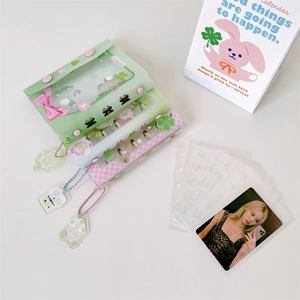 Three-color 3-inch photocard binder sets with clover charms and PVC covers