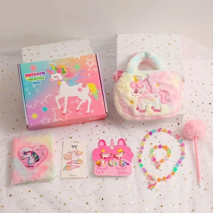 Kids unicorn plush notebook stationery gift set with rainbow handbag and accessories