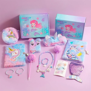 Plüsch Tagebuch Mit Schloss Pailletten Beutel Perlen Armband Und Pom Pen Meerjungfrau Einhorn Briefpapier Geschenk Mädchen