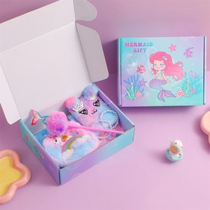 Plüsch Meerjungfrau Notizbuch und Zubehör Geschenkset für Kinder mit Perlenarmband