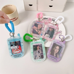 Hisocute Retro Smartphone Shape Acrylic Photocard Holder With Spring Cord Idol Card Storage Bag Charm Pendant Women Girls