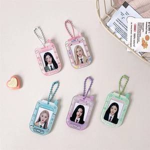 Phone Shape Acrylic Photo Frame Keychain Card Holder Macaron Color Cartoon Heart Cutout ID Card Photocards Bag Charm