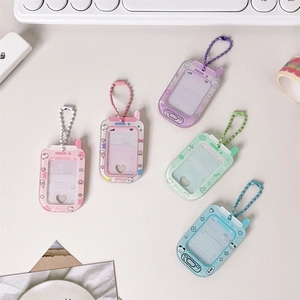 Five candy-colored phone-shaped mini photo frame keychains with colorful bead chains