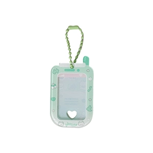 Light green mobile phone shaped photo frame keychain with cute cupcake patterns
