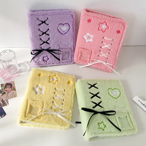 Plush heart binder photo albums with ribbon bow in pink, purple, yellow, and green