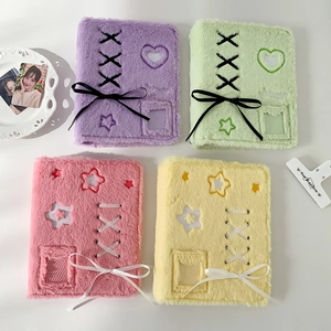 Plush Photocard Binder Loose Leaf Album Ribbon Bow Star Heart Embroidery Kpop Card Collector Book Sweet Girl Style