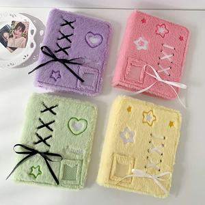 A5 plush photocard binder with ballet-style ribbons and star embroidery in candy colors
