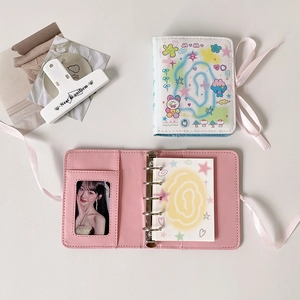 Pink and blue ballet style M5 6-ring binder photo album with ribbon for 3-inch cards