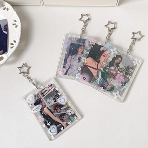 Porte Carte Photo En Acrylique Pailleté Transparent Porte Clés Boucle Étoile Motif Coeur Étui À Cartes Décoratif Pour Filles