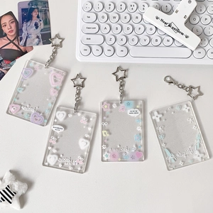 Porte-carte K-pop en acrylique pailleté avec porte-clés étoile et breloques cœur