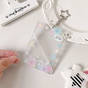 Porte-carte photo en acrylique pailleté avec étoiles colorées et porte-clé en étoile