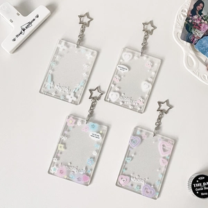 Porte-cartes en acrylique à paillettes avec porte-clés étoile en bleu, rose, violet et blanc