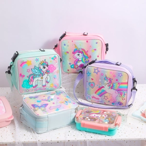 Sac à Déjeuner Isolé Licorne Papillon pour Enfants Sac Bento Thermique Arcobaleno avec Bandoulière Réglable pour École