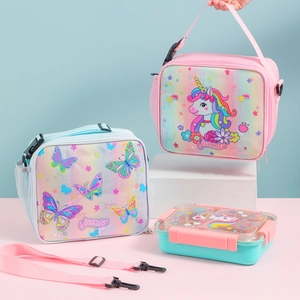 Détails des sacs à lunch licorne pailletée et papillon avec boîte à bento assortie