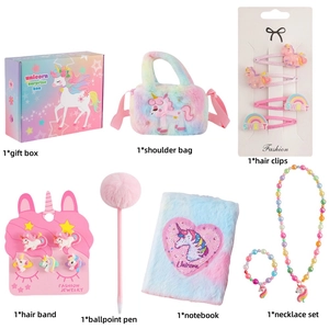 Unicorn plush notebook and stationery gift set for girls with pink crossbody bag
