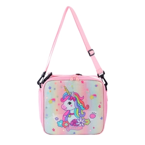 Sac à déjeuner licorne rose pour enfants avec paillettes et bandoulière ajustable