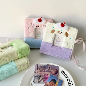 Detailed plush photo album texture featuring soft faux fur, cherry charms and ribbon ties