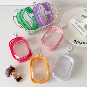 Mini Clear Storage Bag PVC Transparent Zippered Pouch With Hook For Earphones Dolls Keychain Accessory
