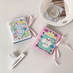 Mini Loose-leaf Binder Journal PU Leather Cute Cartoon Ribbon Bow Portable Notebook Photocard Storage For Students Girls