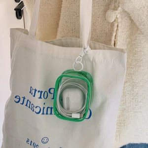 Vertical green clear PVC mini storage pouch with hook for action figures and earphones