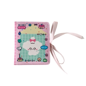 Pink PU leather cartoon M5 mini binder notebook with ribbon bow tie and cloud pattern