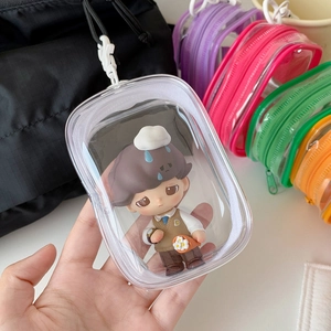 Vertical clear PVC doll display pouch with hook for backpack and colorful variety