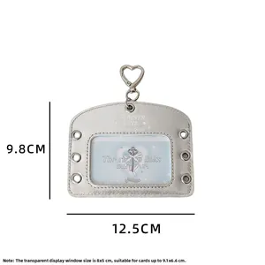 Silver metallic heart photocard holder with glossy finish and heart buckle keychain