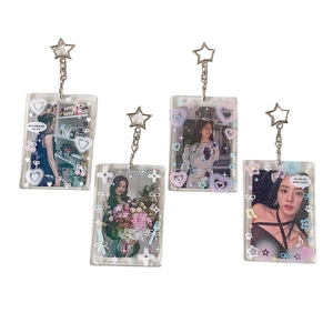 Porte-cartes photo en acrylique pailleté avec motif cœur et porte-clés en forme d'étoile