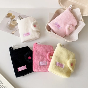 Fuffy plush coin purses in five colors with snap closure and key ring for daily storage