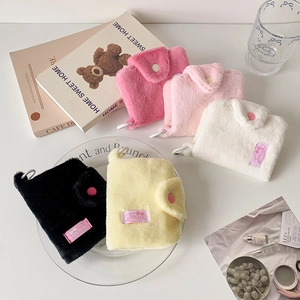 Minimalist colorful plush coin pouch with snap button and hook for earphones and cards
