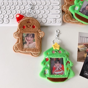 Plush Christmas bear and gingerbread man photo card holders with hanging clips