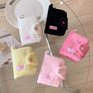 Plush minimalist coin purse with metal keychain ring available in five pastel colors