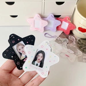 Portacarte a Pentagramma in Acrilico con Glitter Portachiavi Shining Star Protezione Fotocard con Catena a Sfere per Studente
