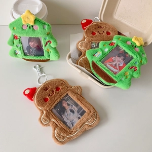 Detailed plush Christmas tree and gingerbread man card holders with clear photo window