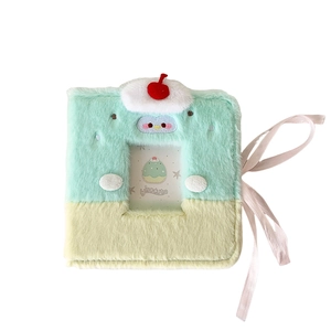 Mint green plush A7 photocard binder with 2-grid sleeves and cherry cream decor