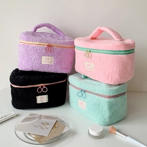 Plush Makeup Bag Large Capacity Soft Lamb Wool Cosmetic Pouch With Handle Travel Wash Organizer For Women Girls Cute