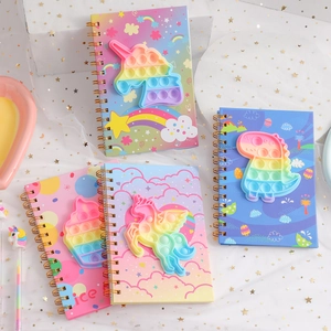 Cartoon unicorn pop-it spiral notebook set with sensory fidget toy covers for students