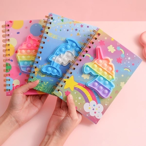 Cartoon unicorn spiral notebook with sensory pop-it silicone cover and rainbow designs