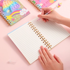 Rainbow unicorn pop-it notebook with silicone sensory cover and matching gel pen for kids