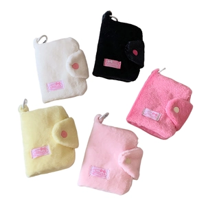 Plush mini coin purses with snap closure and carabiner hooks in five assorted colors
