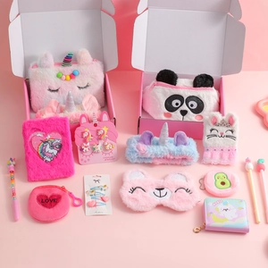 Niedliches Cartoon Einhorn Plüsch Schreibwaren Geschenkset für Kinder Geburtstag mit Federtasche.