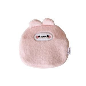 Trousse à maquillage rose en peluche avec visage d'ours brodé et petites oreilles