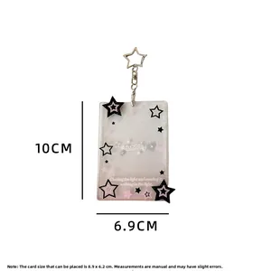 Porte-carte à paillettes transparent avec étoile montrant les dimensions 10x6.9 cm
