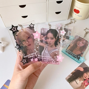 Porte-carte photo en acrylique brillant avec porte-clé étoile pour fans