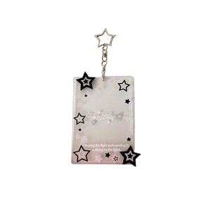 Porte-carte transparent à paillettes avec porte-clé étoile et texte imprimé