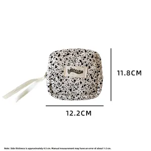 Detail showing dimensions of 11.8cm x 12.2cm for this canvas leopard print makeup pouch