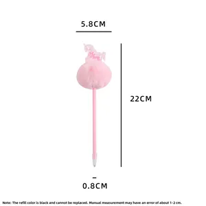 Pink unicorn pen with fluffy pom pom and glitter sequins detail showing 22cm total length