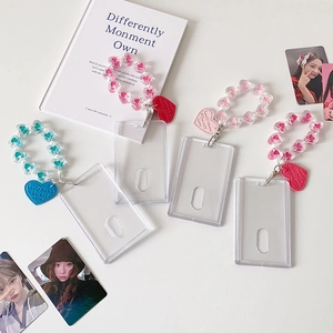 Minimalist transparent heart beaded acrylic card holder keychain for photocard display
