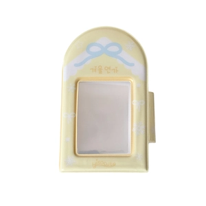 Pale yellow bow photocard holder with arch window and star patterns for 3-inch cards