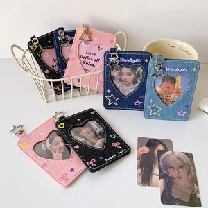 Porta Fotocarte In Denim Cuore Intagliato Chiusura Stella Kpop Idol Custodia Carta Autobus Pendente Borsa Ragazze